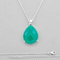 16.15cts checker cut natural green chalcedony pear 925 silver necklace n49560