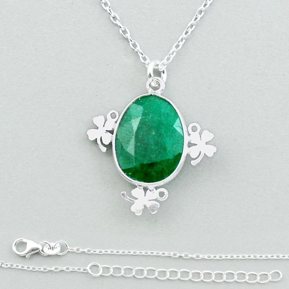 7.44cts checker cut natural green emerald fancy 925 silver necklace u18924