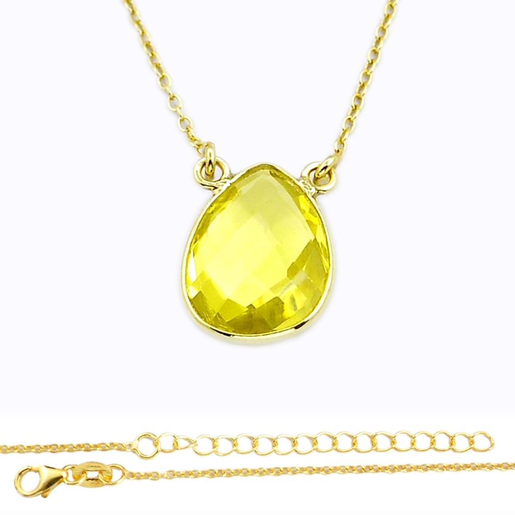 8.50cts checker cut natural lemon topaz 925 silver gold polished necklace jewelry u55930