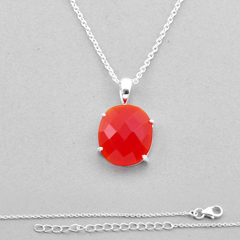 8.17cts checker cut natural orange cornelian (carnelian) silver necklace n49552