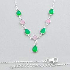17.16cts checker cut natural pink green chalcedony 925 silver necklace y14739