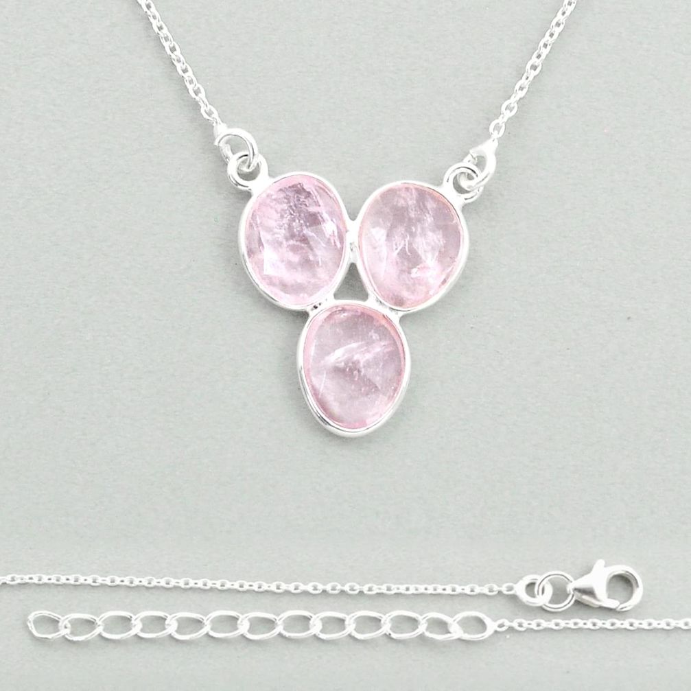 8.54cts checker cut natural pink morganite 925 sterling silver necklace u22662