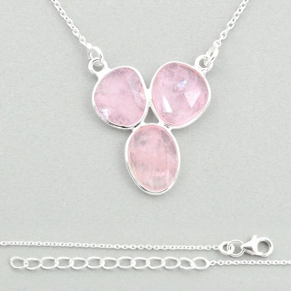 9.28cts checker cut natural pink morganite 925 sterling silver necklace u22665