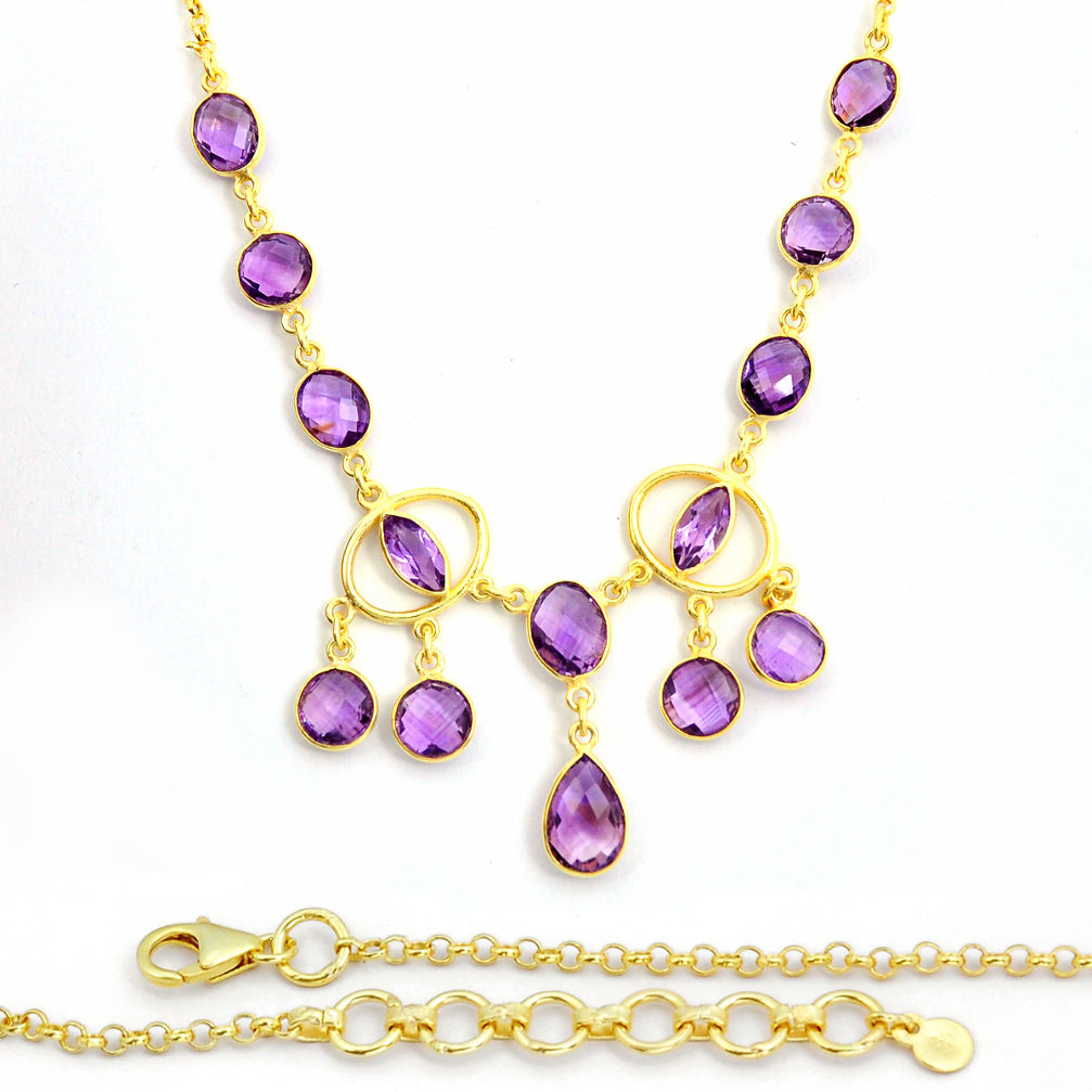 Clearance Sale- 34.20cts checker cut natural purple amethyst 925 silver gold necklace y6199