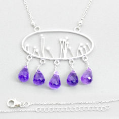 Clearance Sale- 14.45cts checker cut natural purple amethyst drop 925 silver necklace u64394