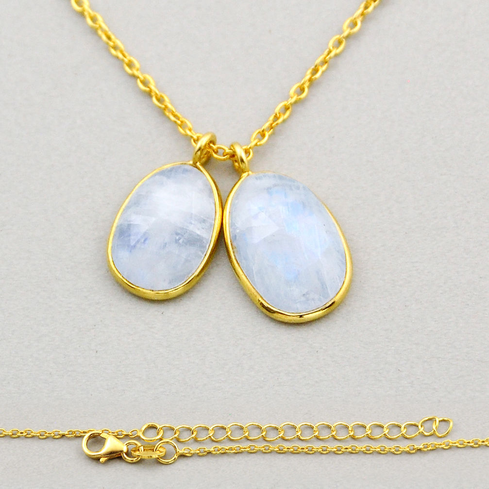 10.31cts checker cut natural rainbow moonstone 925 silver gold necklace y93013