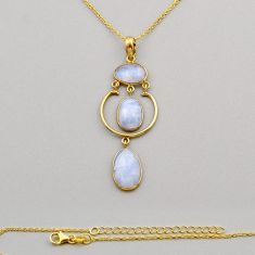 16.46cts checker cut natural rainbow moonstone 925 silver gold necklace y94306