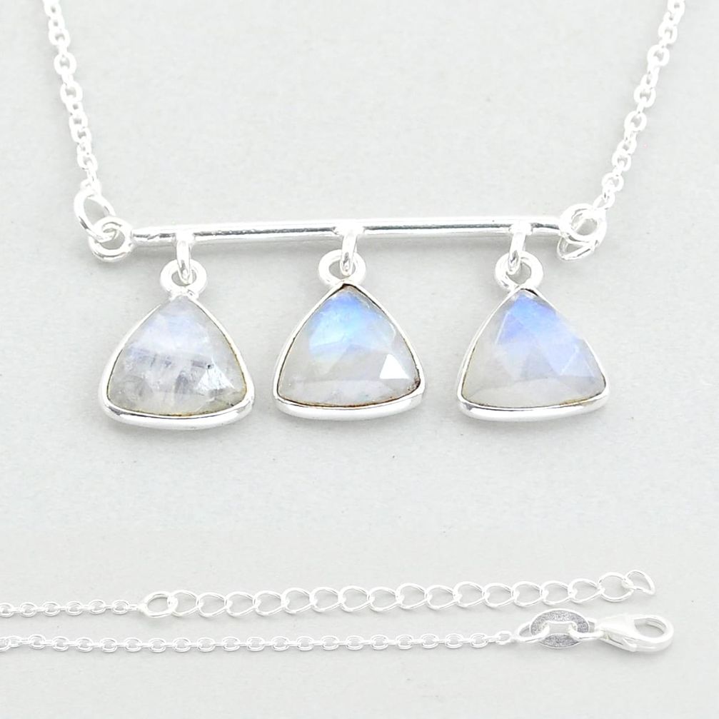 13.40cts checker cut natural rainbow moonstone 925 silver necklace u56073