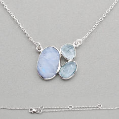 10.19cts checker cut natural rainbow moonstone aquamarine silver necklace n5007