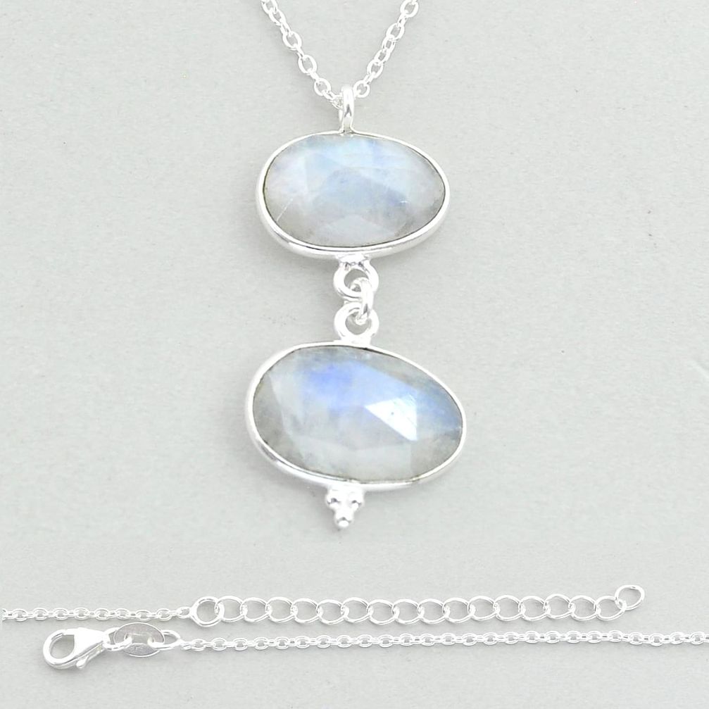 11.04cts checker cut natural rainbow moonstone oval 925 silver necklace u56049