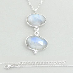 11.04cts checker cut natural rainbow moonstone oval 925 silver necklace u56049