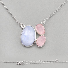 10.23cts checker cut natural rainbow moonstone rose quartz silver necklace n5015