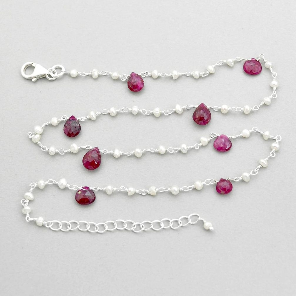 15.34cts checker cut natural red ruby 925 sterling silver chain necklace u75237