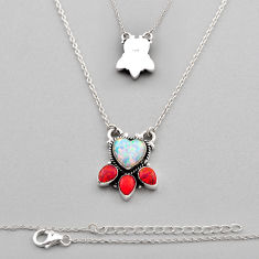 4.38cts christmas collection red white opal silver back closed necklace n14738