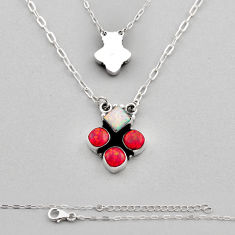 2.77cts christmas collection red white opal silver back closed necklace n14811