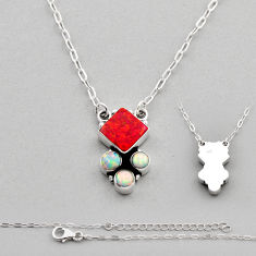 2.66cts christmas collection red white opal silver back closed necklace n14813