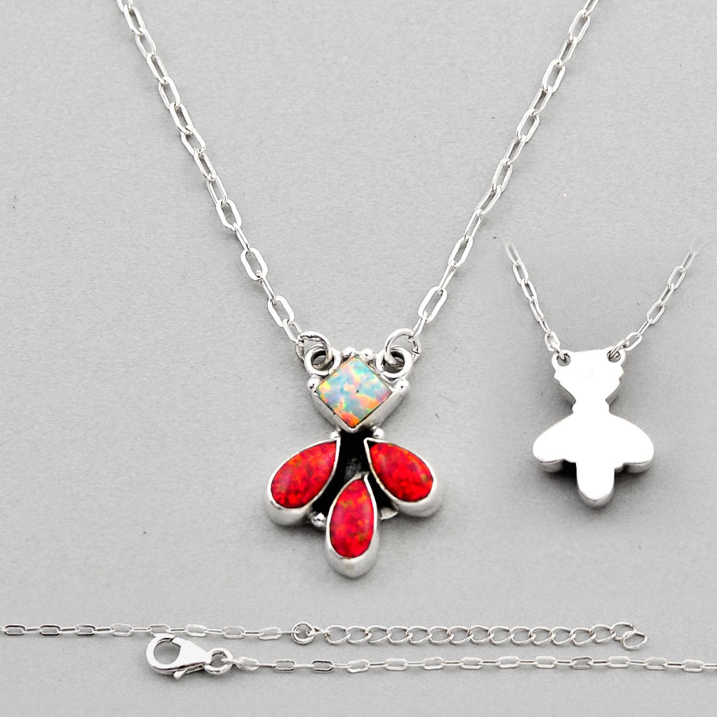3.95cts christmas collection red white opal silver back closed necklace n14818
