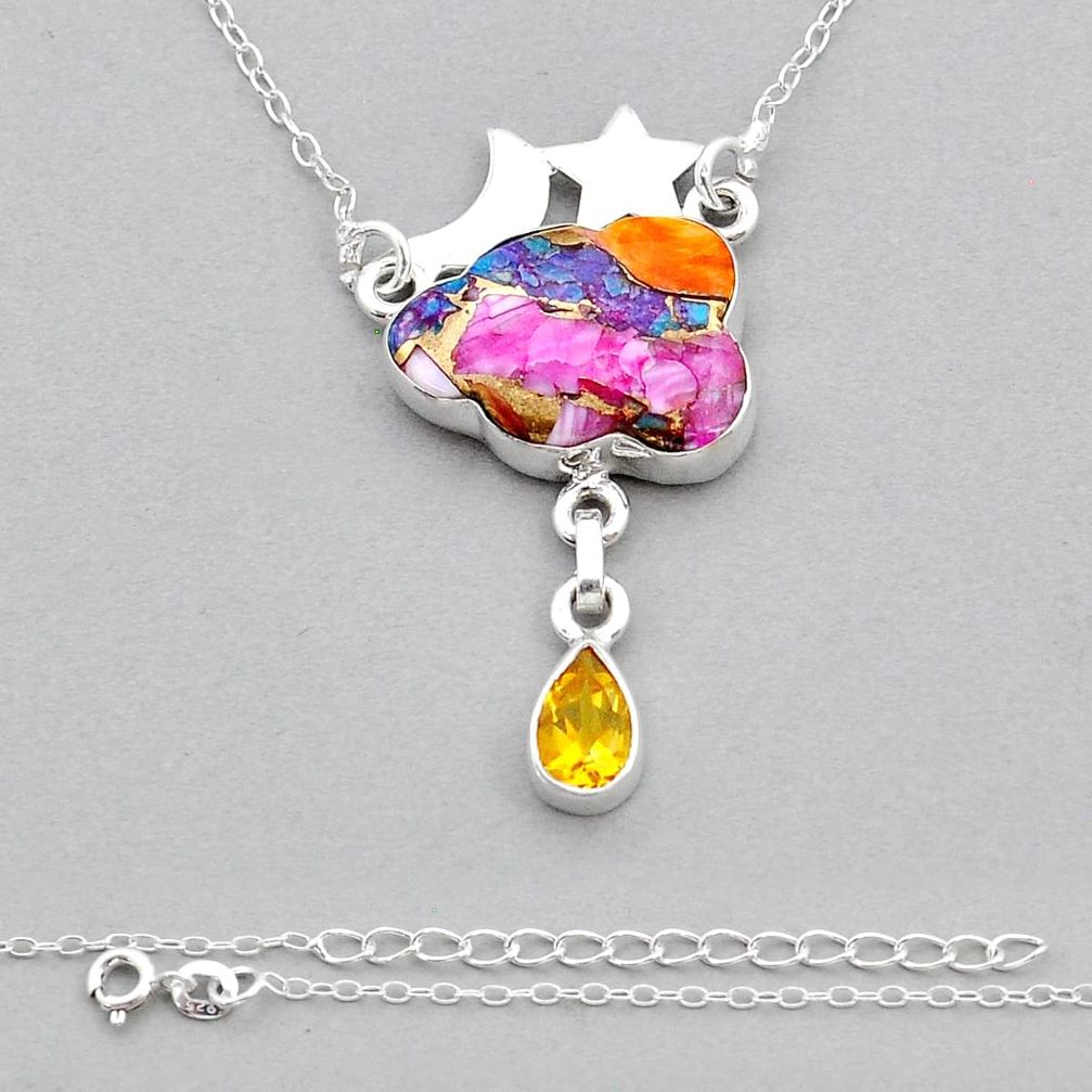 Cloud moon star spiny oyster arizona turquoise citrine silver necklace u92464