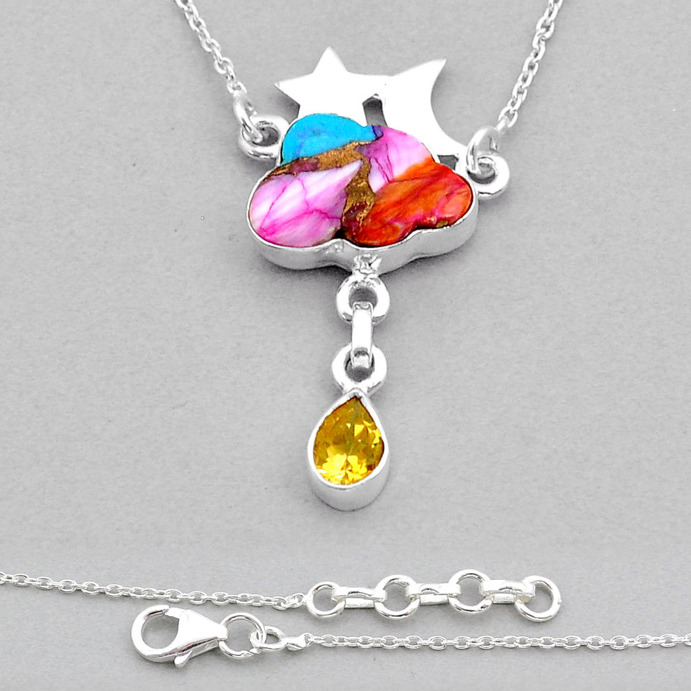 Cloud moon star spiny oyster arizona turquoise citrine silver necklace u92467