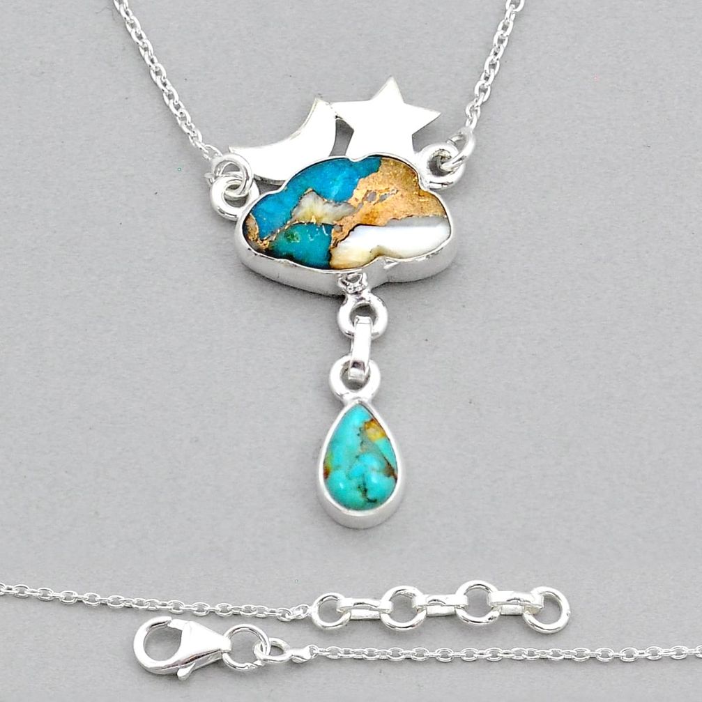 7.99cts cloud moon star spiny oyster arizona turquoise silver necklace u92442