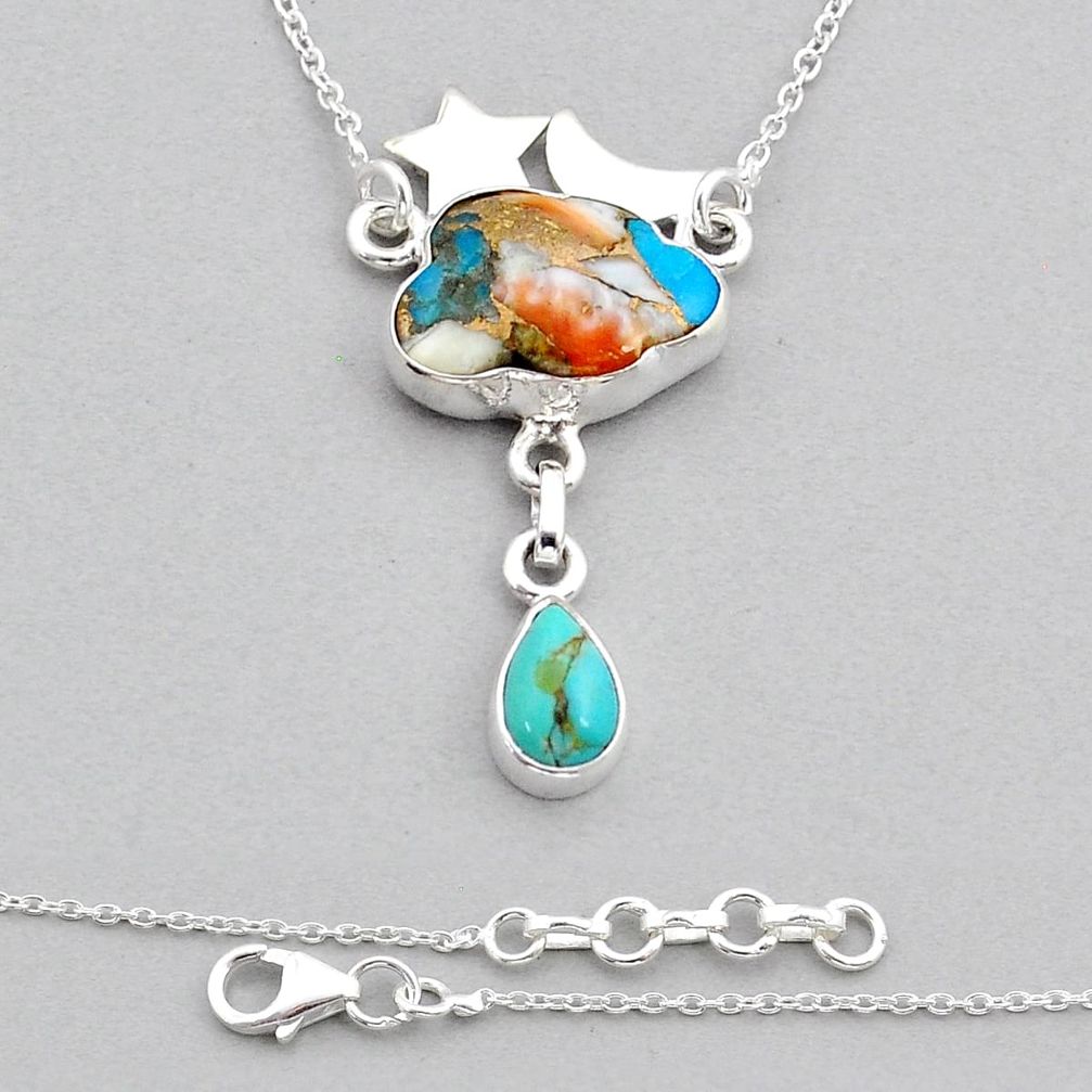 8.24cts cloud moon star spiny oyster arizona turquoise silver necklace u92443