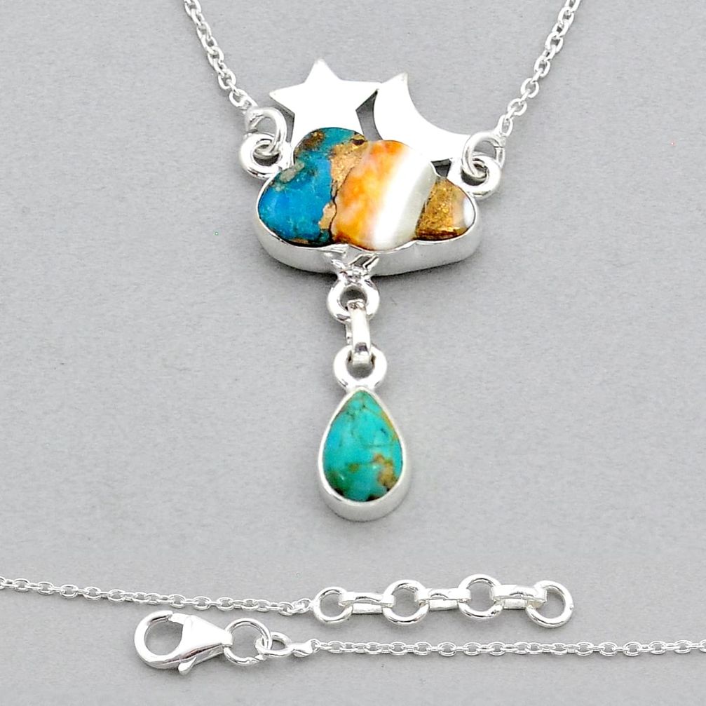 8.46cts cloud moon star spiny oyster arizona turquoise silver necklace u92447