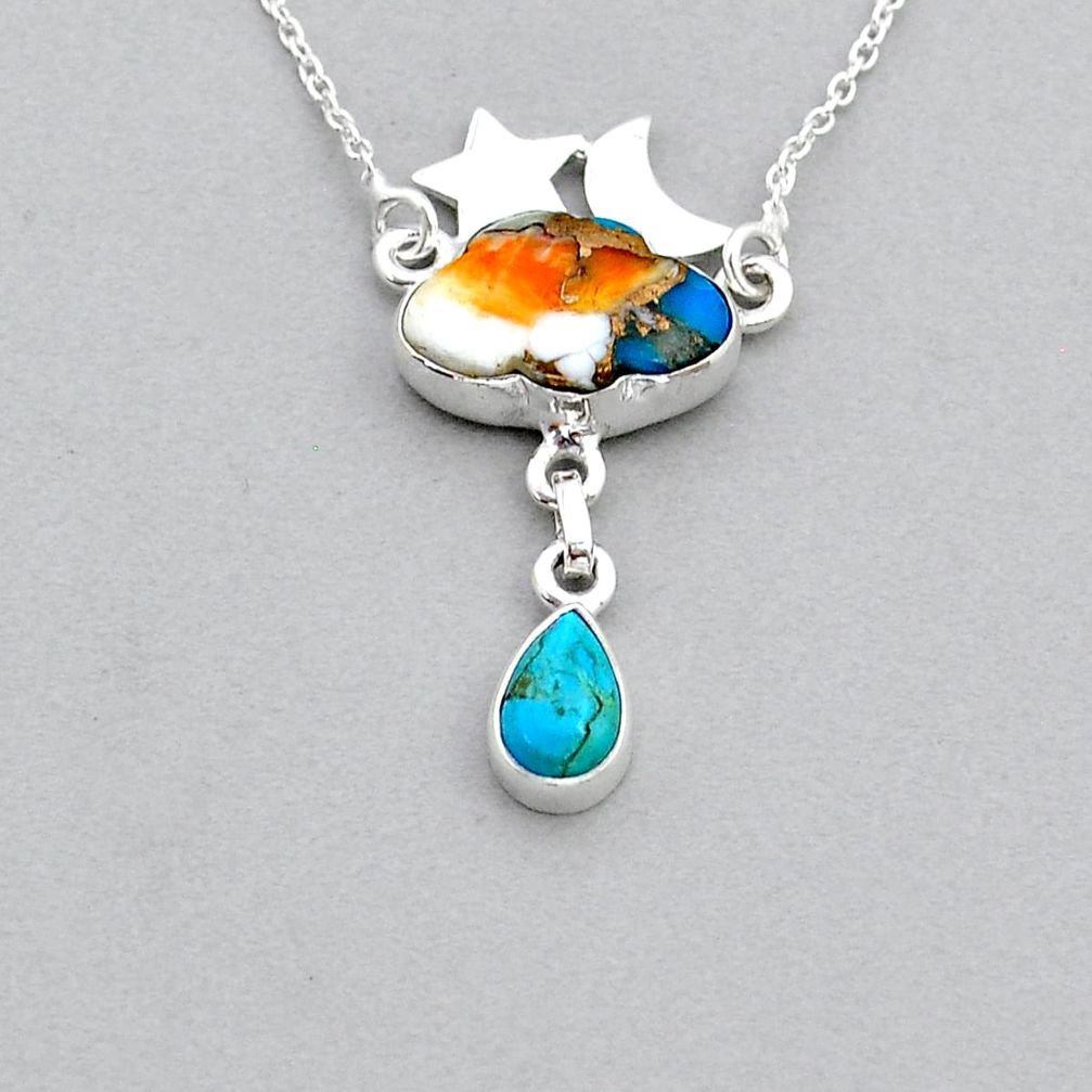 7.99cts cloud moon star spiny oyster arizona turquoise silver necklace u92448