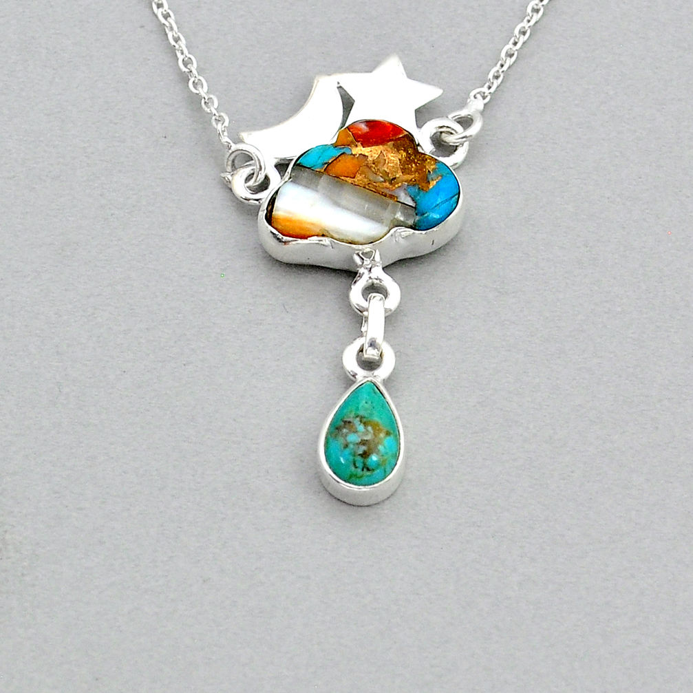 8.02cts cloud moon star spiny oyster arizona turquoise silver necklace u92449