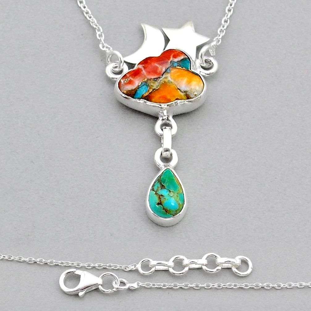 7.79cts cloud moon star spiny oyster arizona turquoise silver necklace u92450
