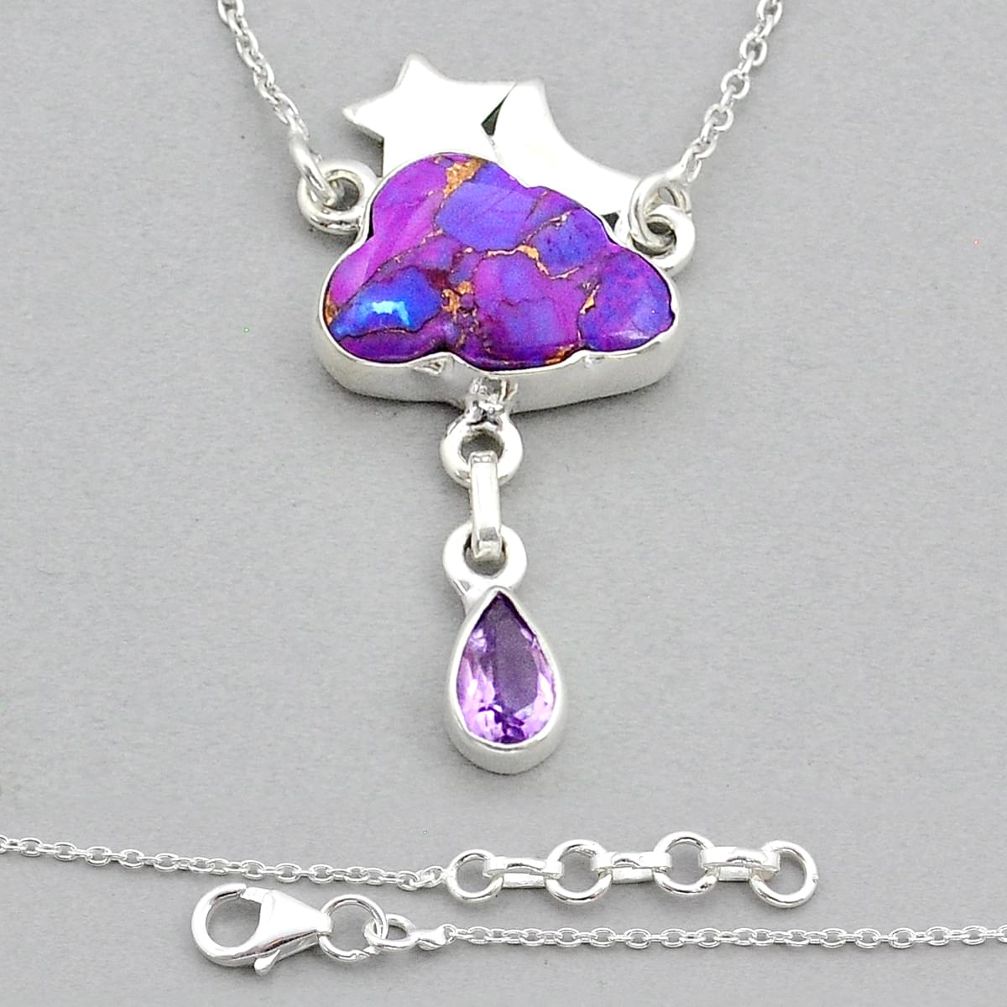 8.74cts cloud moon with star copper turquoise amethyst silver necklace u92452
