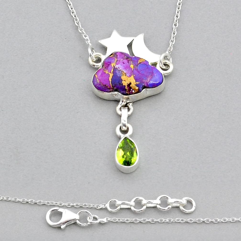 7.80cts cloud moon with star copper turquoise peridot 925 silver necklace u92459