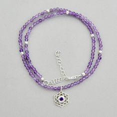 17.73cts crown chakra natural amethyst beads sterling silver necklace y25703