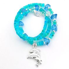 59.75cts dolphin blue opal (lab) 925 silver beads necklace u64978