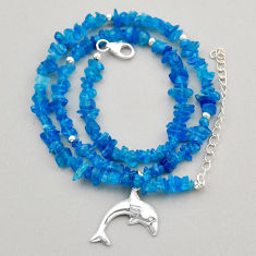 52.03cts dolphin natural blue apatite rough beads 925 silver necklace y92225