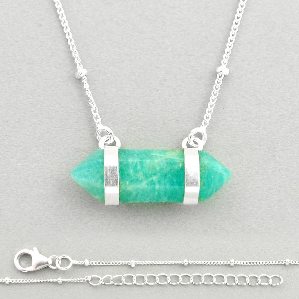7.77cts double pointer natural green peruvian amazonite silver necklace u26507