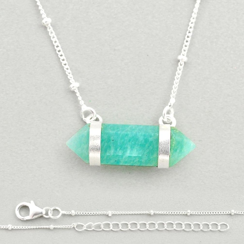 8.72cts double pointer natural green peruvian amazonite silver necklace u26512