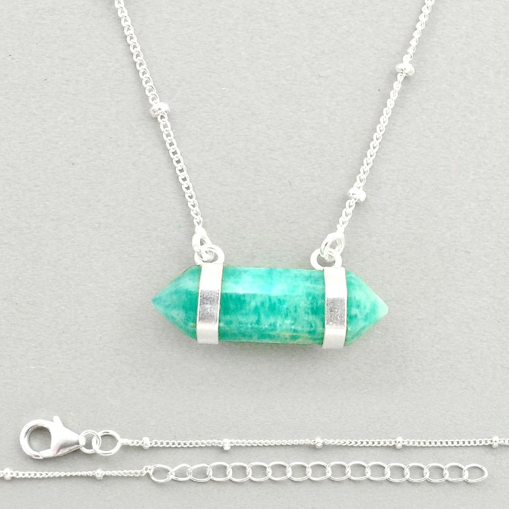 8.66cts double pointer natural green peruvian amazonite silver necklace u26517