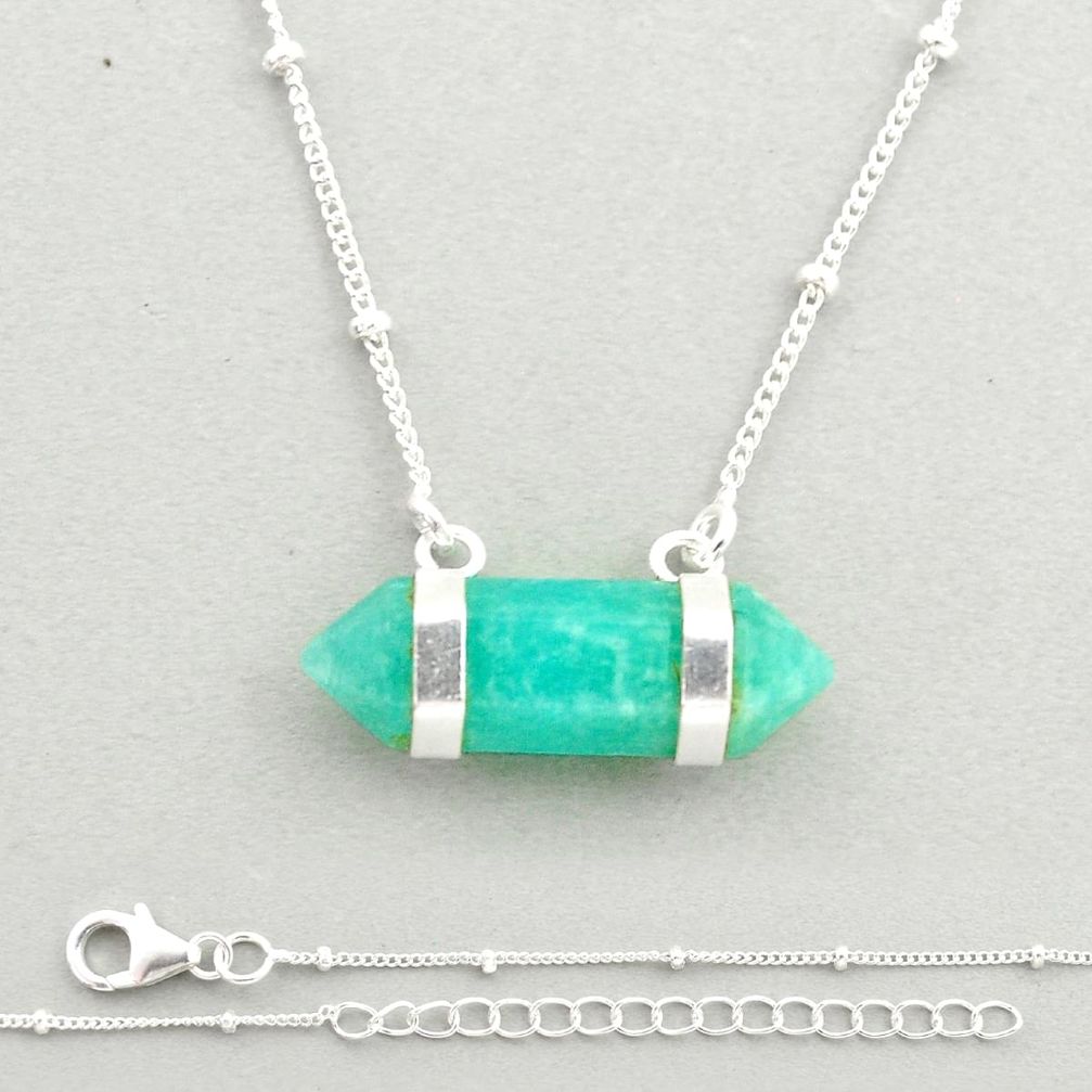 8.63cts double pointer natural peruvian amazonite 925 silver necklace u26510