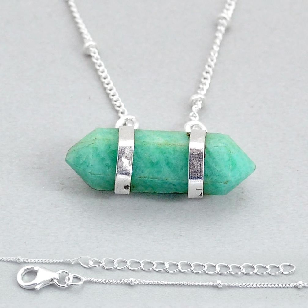 8.09cts double pointer natural peruvian amazonite silver chain necklace u83241