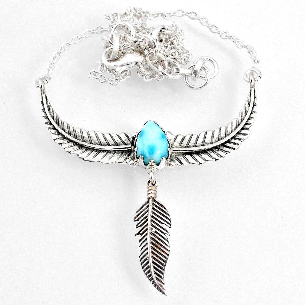 2.96cts dreamcatcher natural blue larimar 925 sterling silver necklace r67831