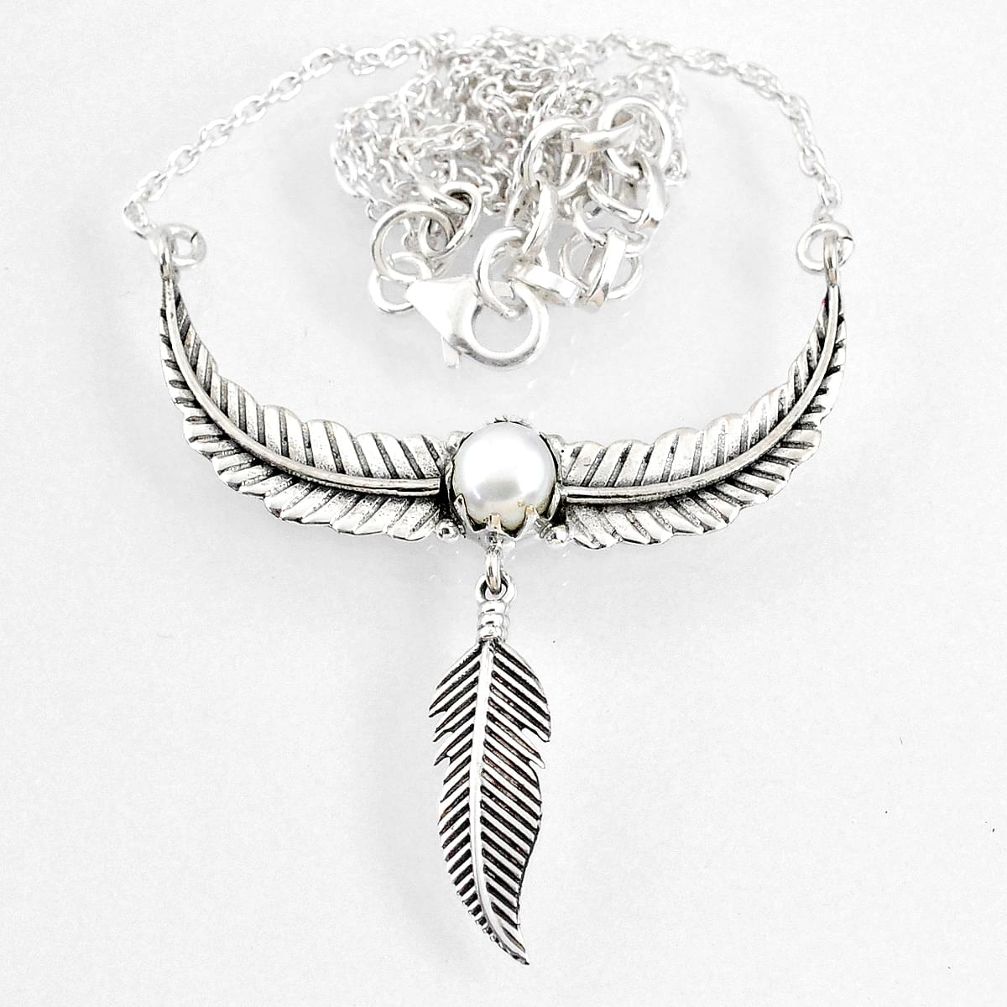 1.39cts dreamcatcher natural white pearl 925 sterling silver necklace r67838