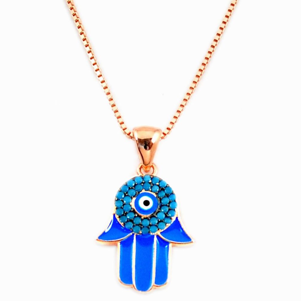 Evil eye talismans turquoise 925 silver gold hand of god hamsa necklace c20529