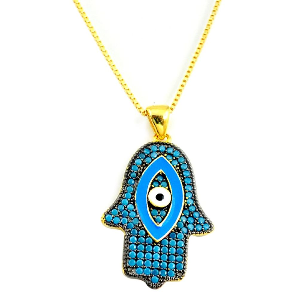 Evil eye talismans turquoise 925 silver gold hand of god hamsa necklace c20531