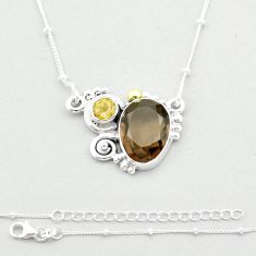 7.25cts faceted brown smoky topaz yellow citrine 925 silver gold necklace u40230