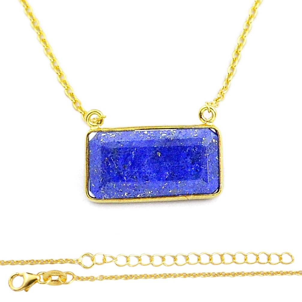 5.29cts faceted natural blue lapis lazuli 925 silver gold polished necklace u55936