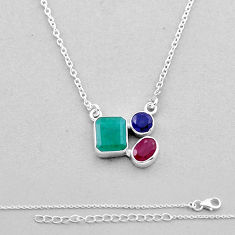 5.30cts faceted natural green emerald sapphire ruby 925 silver necklace n49556