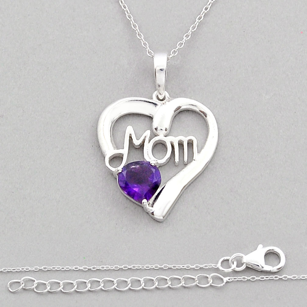 Clearance Sale- 2.42cts faceted natural purple amethyst 925 silver mom heart necklace y20095
