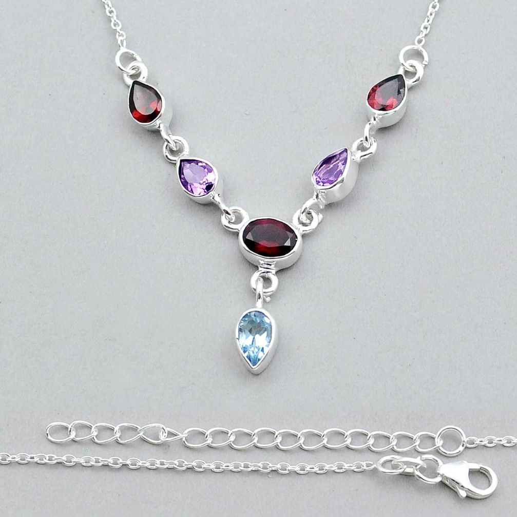 8.93cts faceted natural red garnet amethyst topaz 925 silver necklace y17078