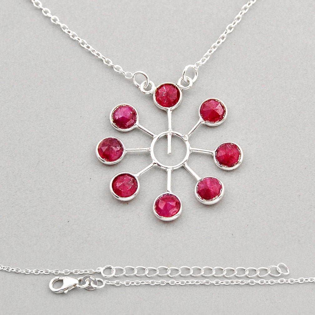 5.31cts faceted natural red ruby round sterling silver necklace jewelry n8448