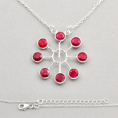 5.29cts faceted natural red ruby round sterling silver necklace jewelry n8449
